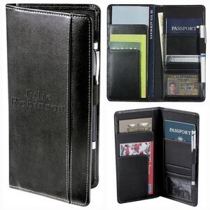 🩵NWOT PartyLite Metro Black Bonded Leather Travel, Passport, & Document Wallet